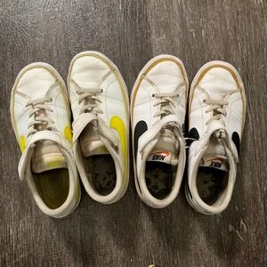 Nike Kids White Yellow Black Leather Sneakers Shoes Sz 3Y